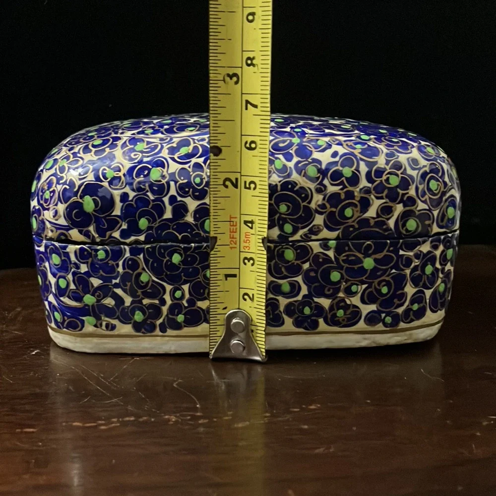 Vintage Indian Papier Mâché Blue, Black, & Gold Trinket / Jewelry Box